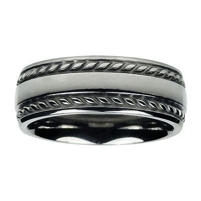 Mens 8mm Titanium Rope-Border Wedding Band
