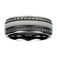 Mens 8mm Titanium Rope-Border Wedding Band