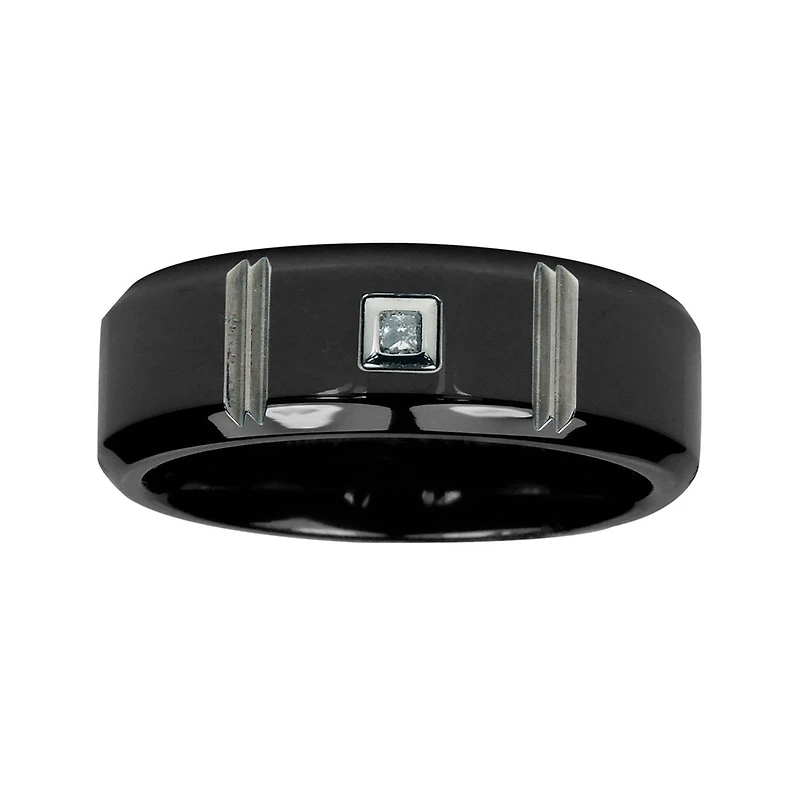 Mens Diamond-Accent 7mm Black Titanium Wedding Band