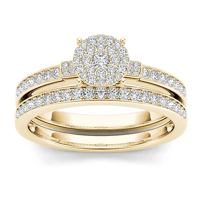 1/2 CT.T.W. Natural Diamond Cluster 10K Yellow Gold Bridal Ring Set