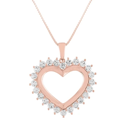 Womens Lab Created White Sapphire 14K Rose Gold Over Silver Heart 18 Inch Pendant Necklace