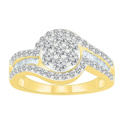 Womens / CT. T.W. Natural White Diamond 10K Gold Halo Cocktail Ring