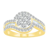 Womens 1/ CT. T.W. Natural White Diamond 10K Gold Halo Cocktail Ring