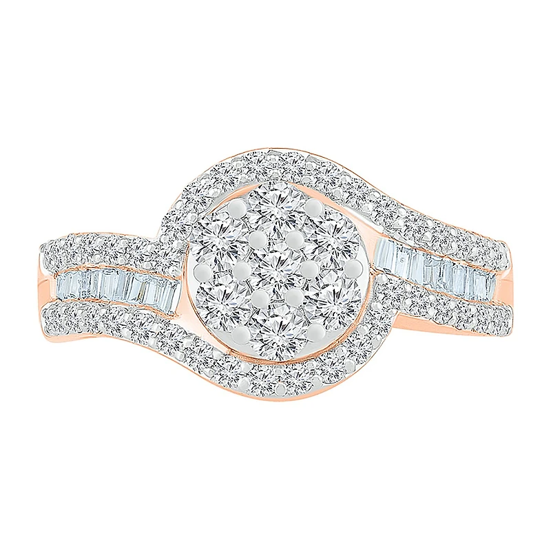 Womens 1 CT. T.W. Natural White Diamond 10K Gold Halo Cocktail Ring