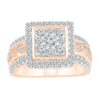 Womens 1 CT. T.W. Natural White Diamond 10K Gold Square Halo Cocktail Ring