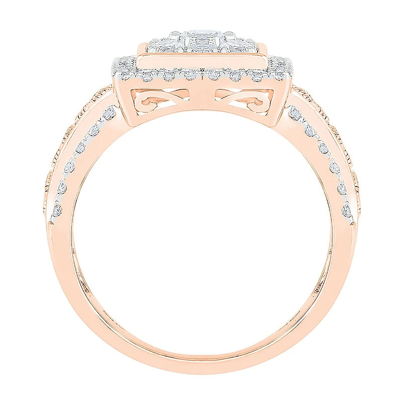 Womens 1 CT. T.W. Natural White Diamond 10K Gold Square Halo Cocktail Ring