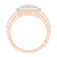 Womens 1 CT. T.W. Natural White Diamond 10K Gold Square Halo Cocktail Ring