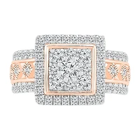 Womens 1 CT. T.W. Natural White Diamond 10K Gold Square Halo Cocktail Ring