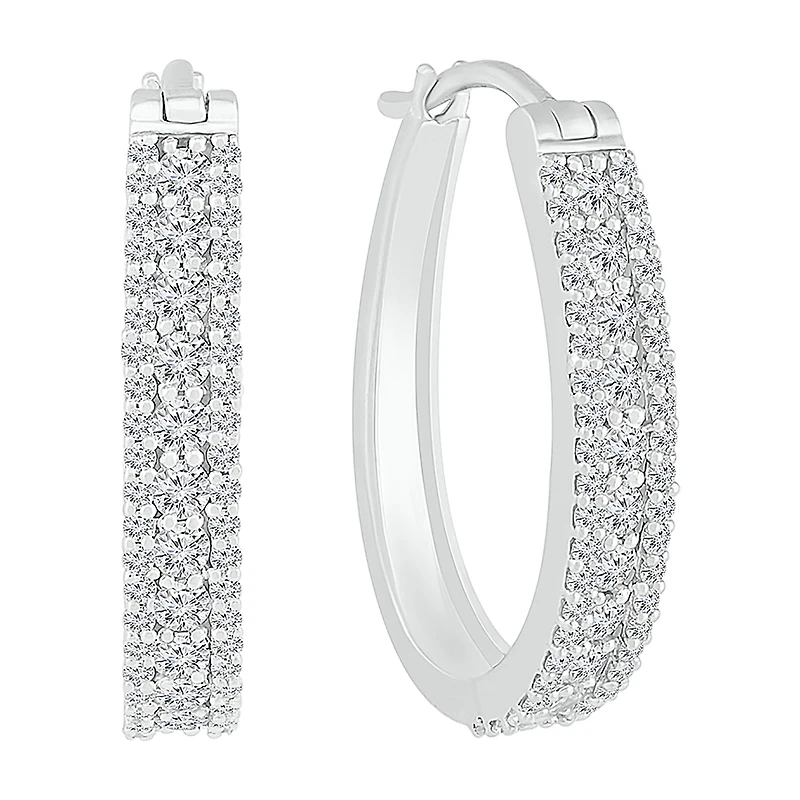 Womens 1 CT. T.W. Natural White Diamond 10K Gold 23.3mm Hoop Earrings