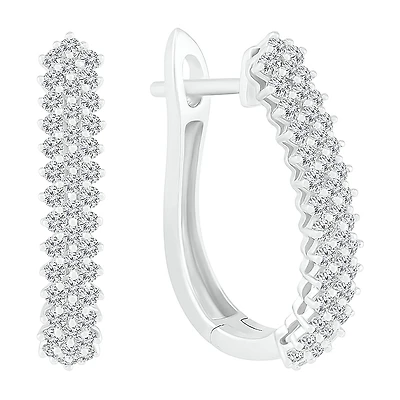 Womens 1 CT. T.W. Natural White Diamond 10K Gold 24mm Hoop Earrings