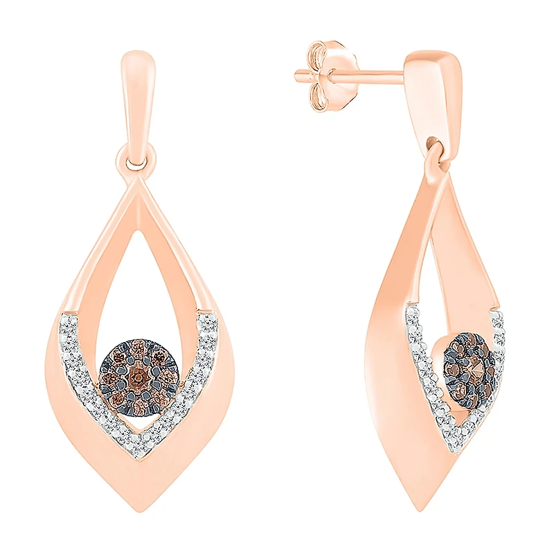 Womens 1/4 CT. T.W. Natural Champagne Diamond 10K Gold Pear Drop Earrings