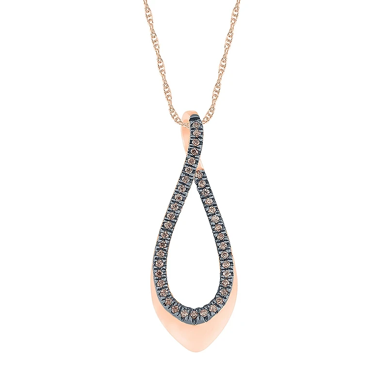 Womens 1/8 CT. T.W. Natural Champagne Diamond 10K Gold Pear 18 Inch Pendant Necklace