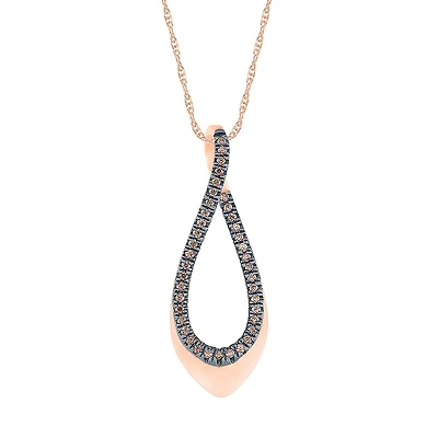 Womens 1/8 CT. T.W. Natural Champagne Diamond 10K Gold Pear 18 Inch Pendant Necklace