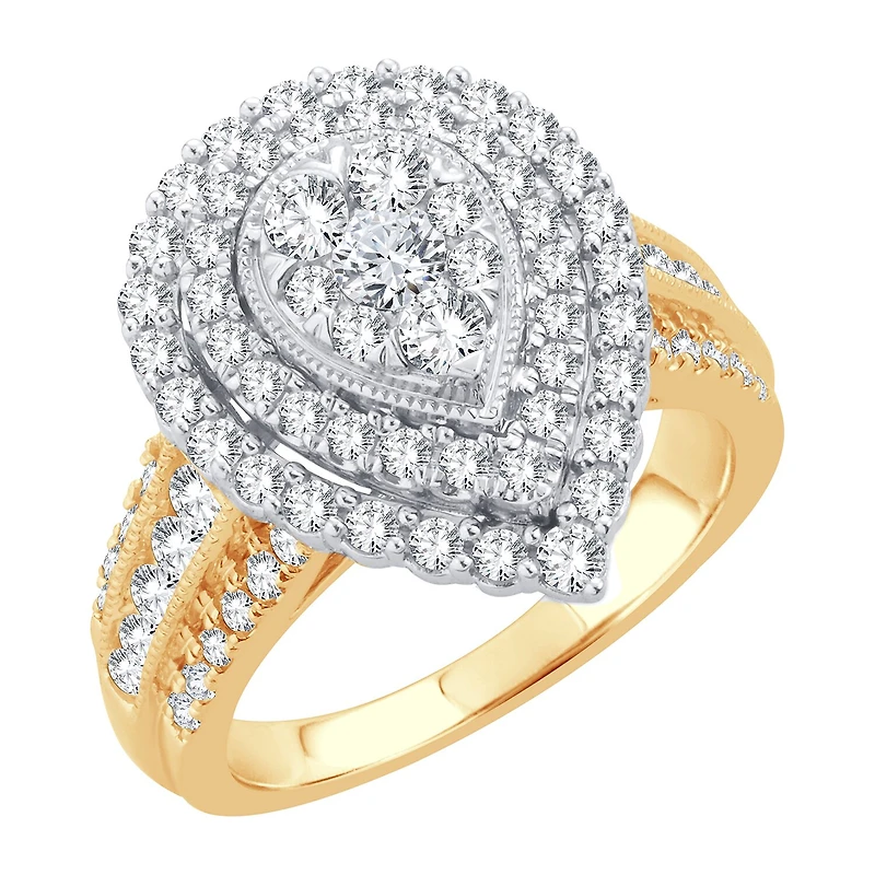 Womens 1 1/ CT. T.W. Natural White Diamond 10K Gold Pear Halo Engagement Ring