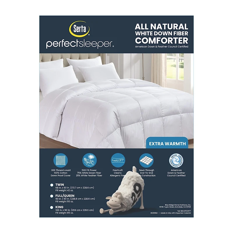 Serta 300 Thread Count Extra Warmth White Down Fiber Comforter