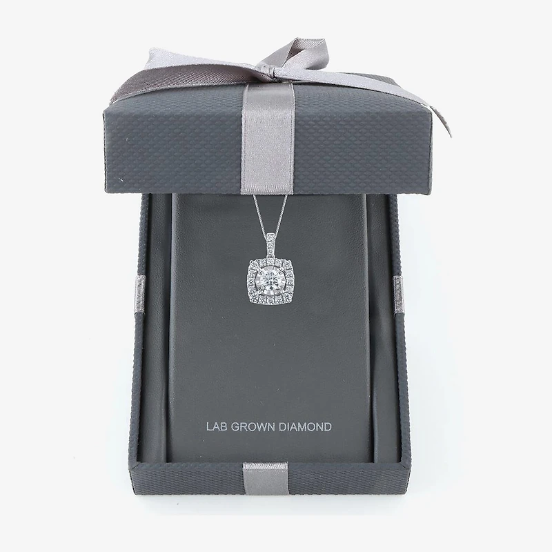 (H-I / Si2) Womens 1 CT. T.W. Lab Grown White Diamond 10K Gold Cushion 18 Inch Pendant Necklace