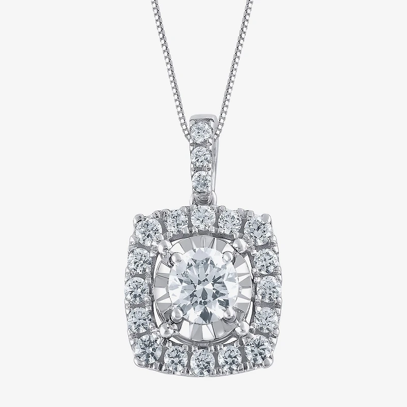 (H-I / Si2) Womens 1 CT. T.W. Lab Grown White Diamond 10K Gold Cushion 18 Inch Pendant Necklace