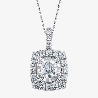 (H-I / Si2) Womens 1 CT. T.W. Lab Grown White Diamond 10K Gold Cushion 18 Inch Pendant Necklace