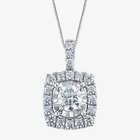 (H-I / Si2) Womens 1 CT. T.W. Lab Grown White Diamond 10K Gold Cushion 18 Inch Pendant Necklace