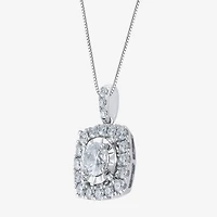 (H-I / Si2) Womens 1 CT. T.W. Lab Grown White Diamond 10K Gold Cushion 18 Inch Pendant Necklace