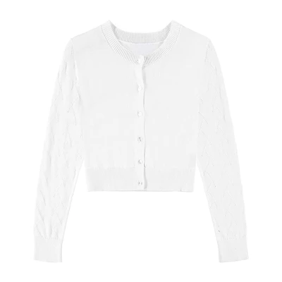Byer California Girls Round Neck Long Sleeve Button Cardigan