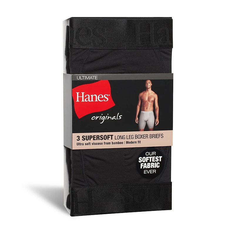 Hanes Originals Ultimate Supersoft Mens 3 Pack Long Leg Boxer Briefs Uo2ll3