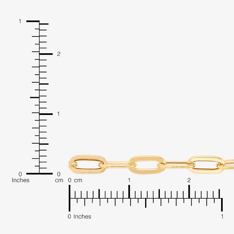 Made in Italy Womens 10K Gold 7 Inch Hollow Paperclip Chain Bracelet
