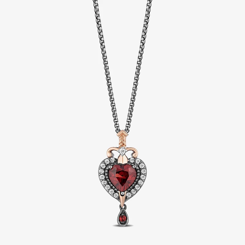 Enchanted Disney Fine Jewelry Womens 1/8 CT. T.W. Genuine Red Garnet 14K Rose Gold Over Silver Sterling Silver Heart 18 Inch Pendant Necklace