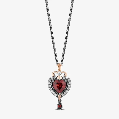 Enchanted Disney Fine Jewelry Womens 1/8 CT. T.W. Genuine Red Garnet 14K Rose Gold Over Silver Sterling Silver Heart 18 Inch Pendant Necklace