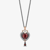 Enchanted Disney Fine Jewelry Womens 1/8 CT. T.W. Genuine Red Garnet 14K Rose Gold Over Silver Sterling Silver Heart 18 Inch Pendant Necklace