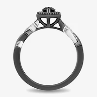 Enchanted Disney Fine Jewelry Womens 1/8 CT. T.W. Genuine Black Onyx Sterling Silver Marquise Maleficent Halo Side Stone Cocktail Ring