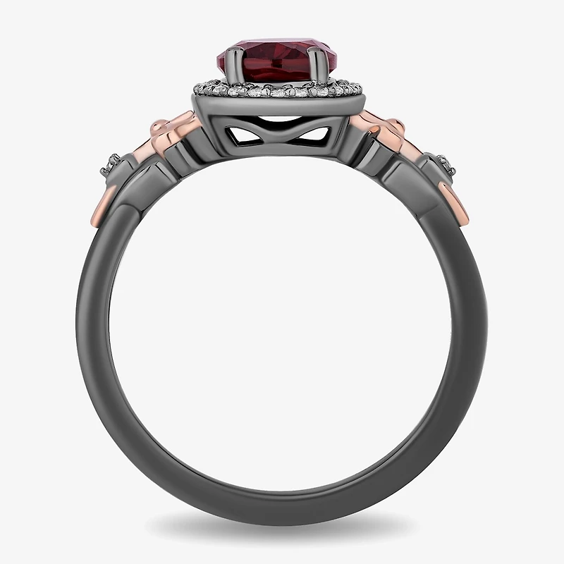 Enchanted Disney Fine Jewelry Womens 1/10 CT. T.W. Genuine Red Garnet 14K Two Tone Gold Over Silver Sterling Oval Evil Queen Snow White Halo Cocktail Ring