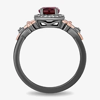Enchanted Disney Fine Jewelry Womens 1/10 CT. T.W. Genuine Red Garnet 14K Two Tone Gold Over Silver Sterling Oval Evil Queen Snow White Halo Cocktail Ring