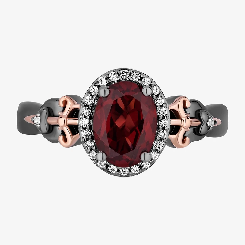 Enchanted Disney Fine Jewelry Womens 1/10 CT. T.W. Genuine Red Garnet 14K Two Tone Gold Over Silver Sterling Oval Evil Queen Snow White Halo Cocktail Ring