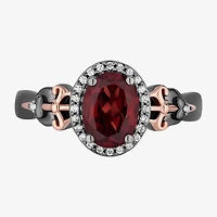 Enchanted Disney Fine Jewelry Womens 1/10 CT. T.W. Genuine Red Garnet 14K Two Tone Gold Over Silver Sterling Oval Evil Queen Snow White Halo Cocktail Ring