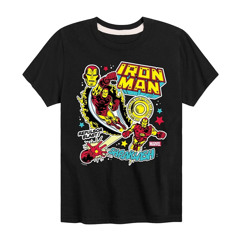 Disney Collection Little & Big Kid Boys Crew Neck Short Sleeve Regular Fit Iron Man Graphic T-Shirt