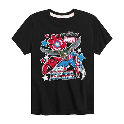 Disney Collection Brave New World Little & Big Kid Boys Crew Neck Short Sleeve Regular Fit Captain America Marvel Graphic T-Shirt