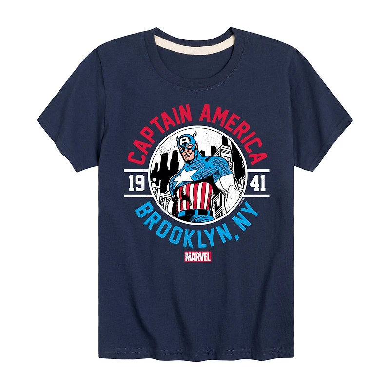 Disney Collection Little & Big Kid Boys Crew Neck Short Sleeve Regular Fit Captain America Marvel Graphic T-Shirt