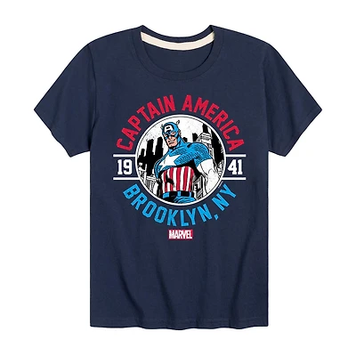 Disney Collection Little & Big Kid Boys Crew Neck Short Sleeve Regular Fit Captain America Marvel Graphic T-Shirt