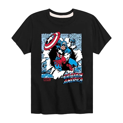 Disney Collection Brave New World Little & Big Kid Boys Crew Neck Short Sleeve Regular Fit Captain America Marvel Graphic T-Shirt