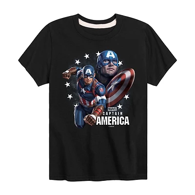 Disney Collection Little & Big Kid Boys Crew Neck Short Sleeve Regular Fit Captain America Marvel Graphic T-Shirt