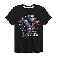 Disney Collection Little & Big Kid Boys Crew Neck Short Sleeve Regular Fit Captain America Marvel Graphic T-Shirt