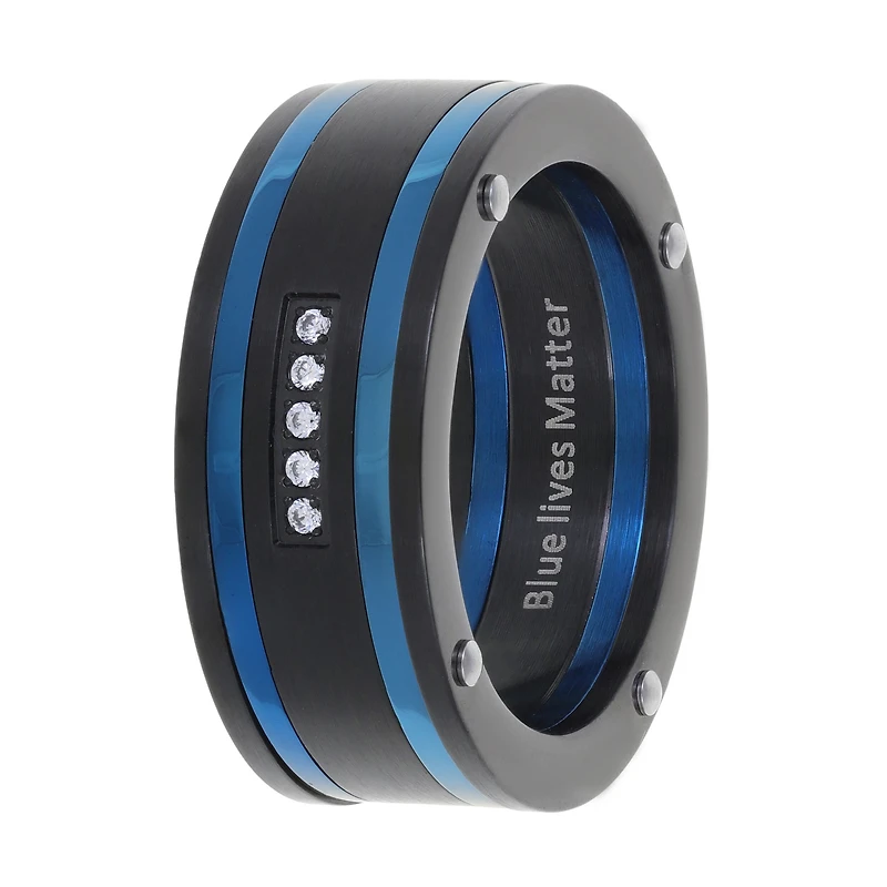 Mens 9M Cubic Zirconia Stainless Steel Round Band