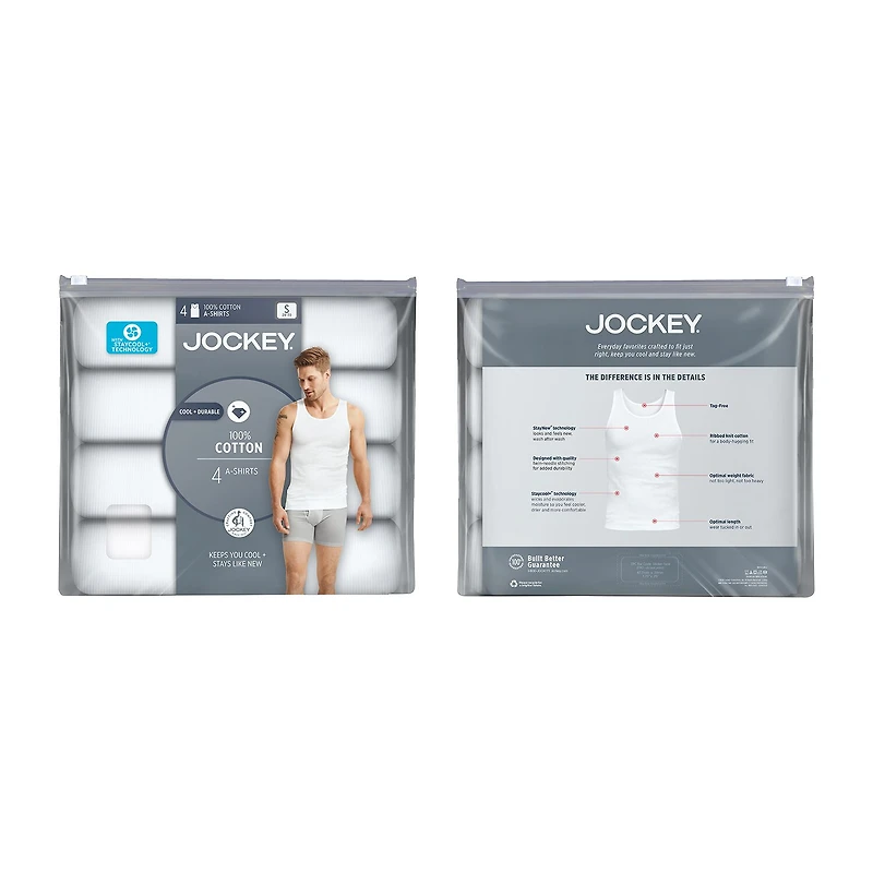 Jockey Cool + Durable Mens Scoop Neck Sleeveless 4 Pack Tank