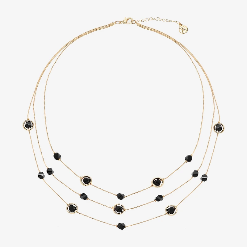 Mixit Black & Gold Tone 3 Row Womens 22 Inch Strand Necklace