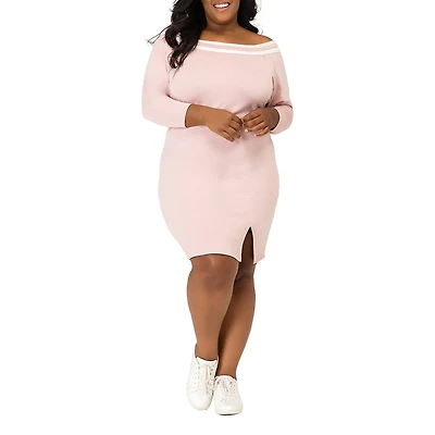 Poetic Justice Womens Plus Straight Neck Long Sleeve Sheath Dress