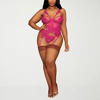 DreamGirl Plus Floral Lace Mesh Bustier Set-13283X