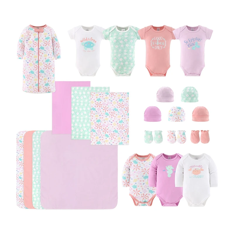 The Peanutshell 0-3m Ocean Flower Baby Girls 23-pc. Baby Clothing Set