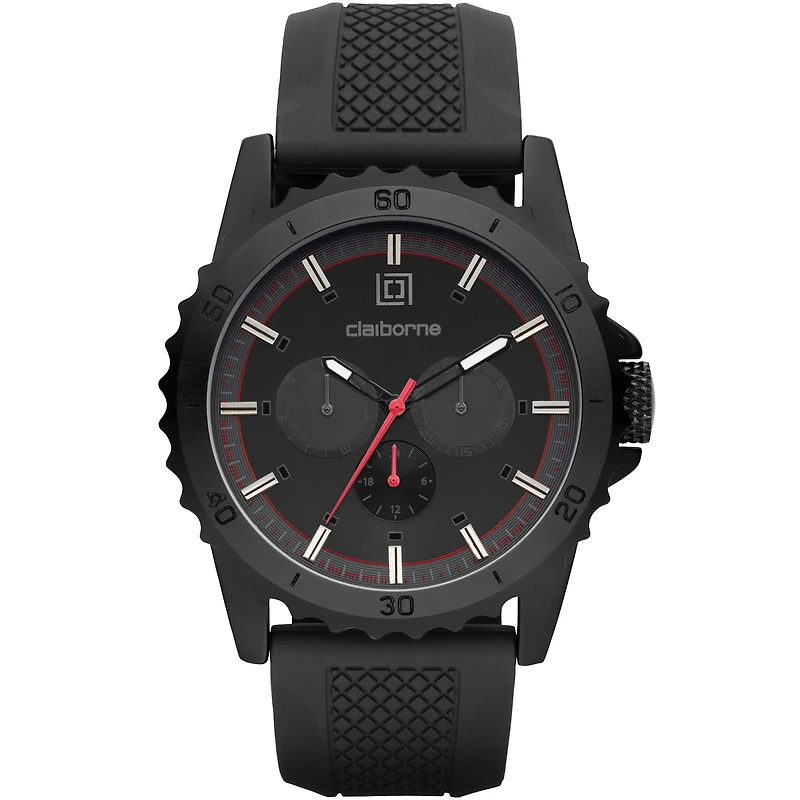 Claiborne® Mens Black Dial Black Silicone Strap Watch