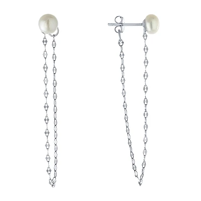 Silver Treasures Womens White Simulated Pearl Sterling Silver Drop Earrings